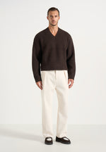Remi - Signature Ribbed Wool-Blend V-Neck Sweater - Dark Brown