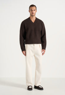 Remi - Signature Ribbed Wool-Blend V-Neck Sweater - Dark Brown
