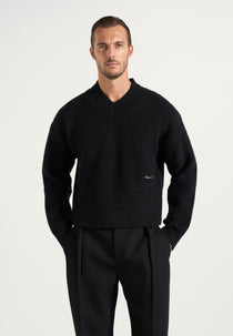 Remi - Signature Ribbed Wool-Blend V-Neck Sweater - Black