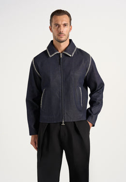 Alex - Whipstitch Boxy Denim Jacket - Indigo