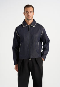 Alex - Whipstitch Boxy Denim Jacket - Indigo