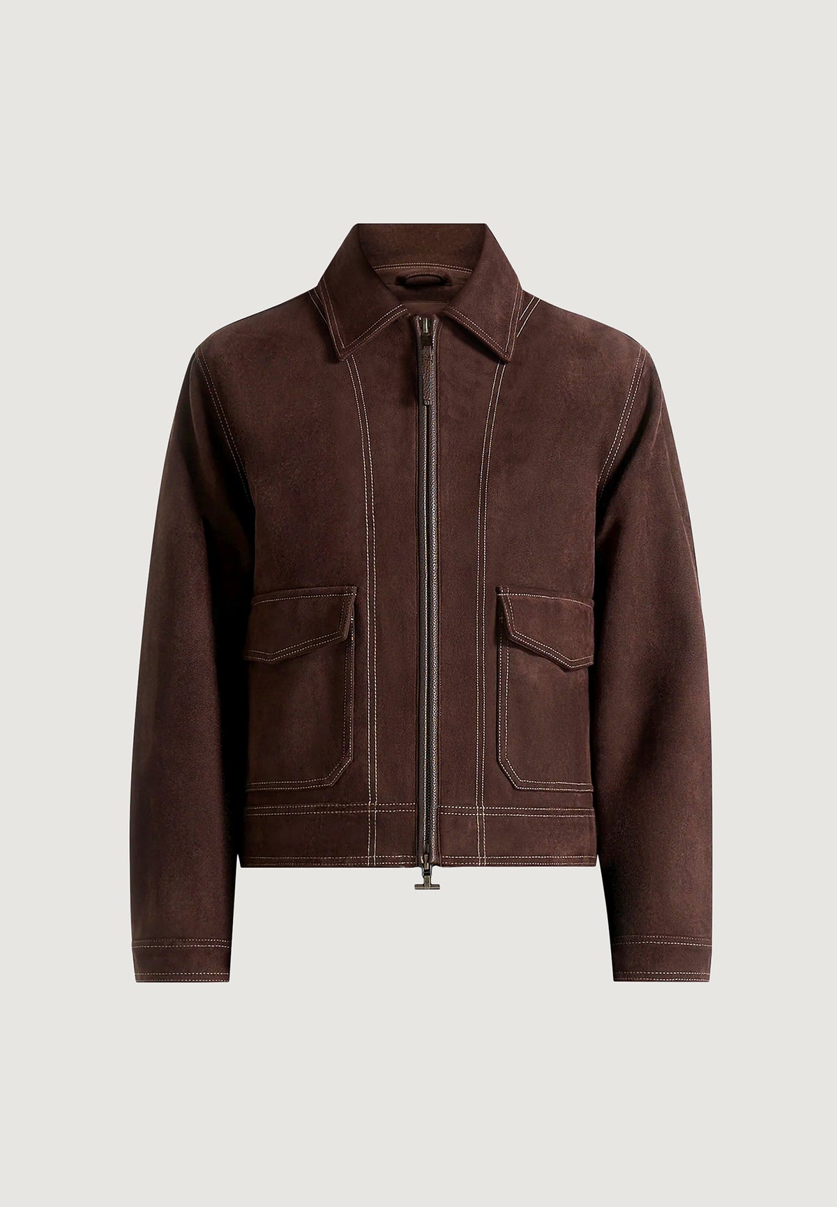 Vince - Suede Contrast Stitch Jacket - Brown