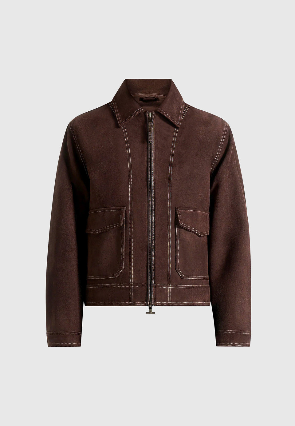 Vince - Suede Contrast Stitch Jacket - Brown