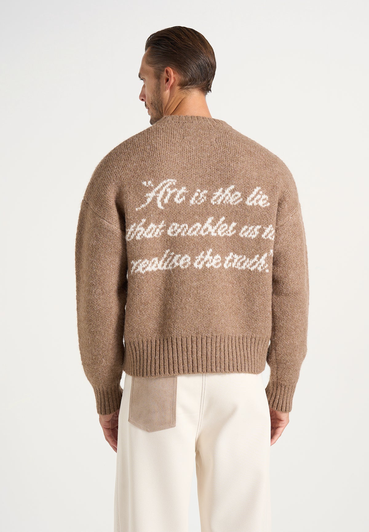 Kamil - Art Slogan Speckled Brushed Wool-Blend Knit Sweater - Beige