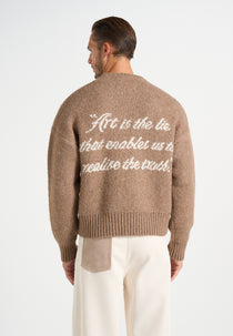 Kamil - Art Slogan Speckled Brushed Wool-Blend Knit Sweater - Beige