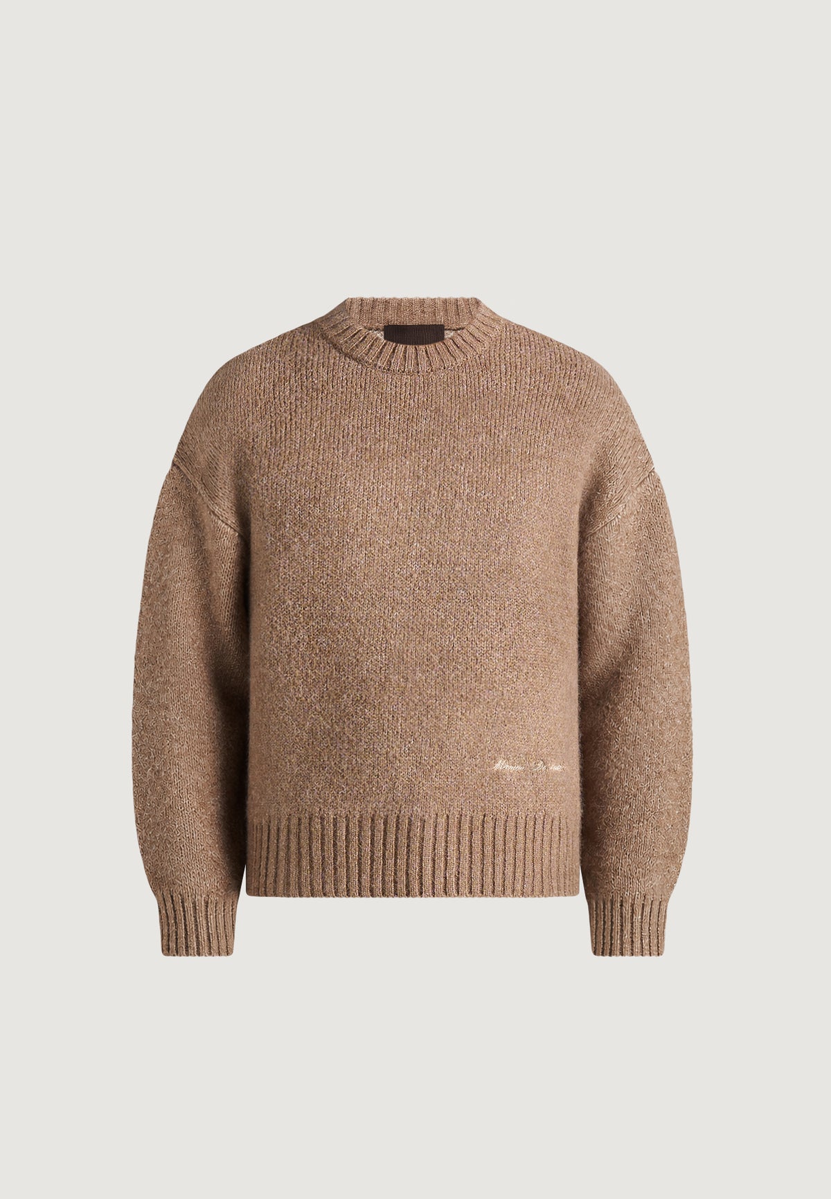 Kamil - Art Slogan Speckled Brushed Wool-Blend Knit Sweater - Beige