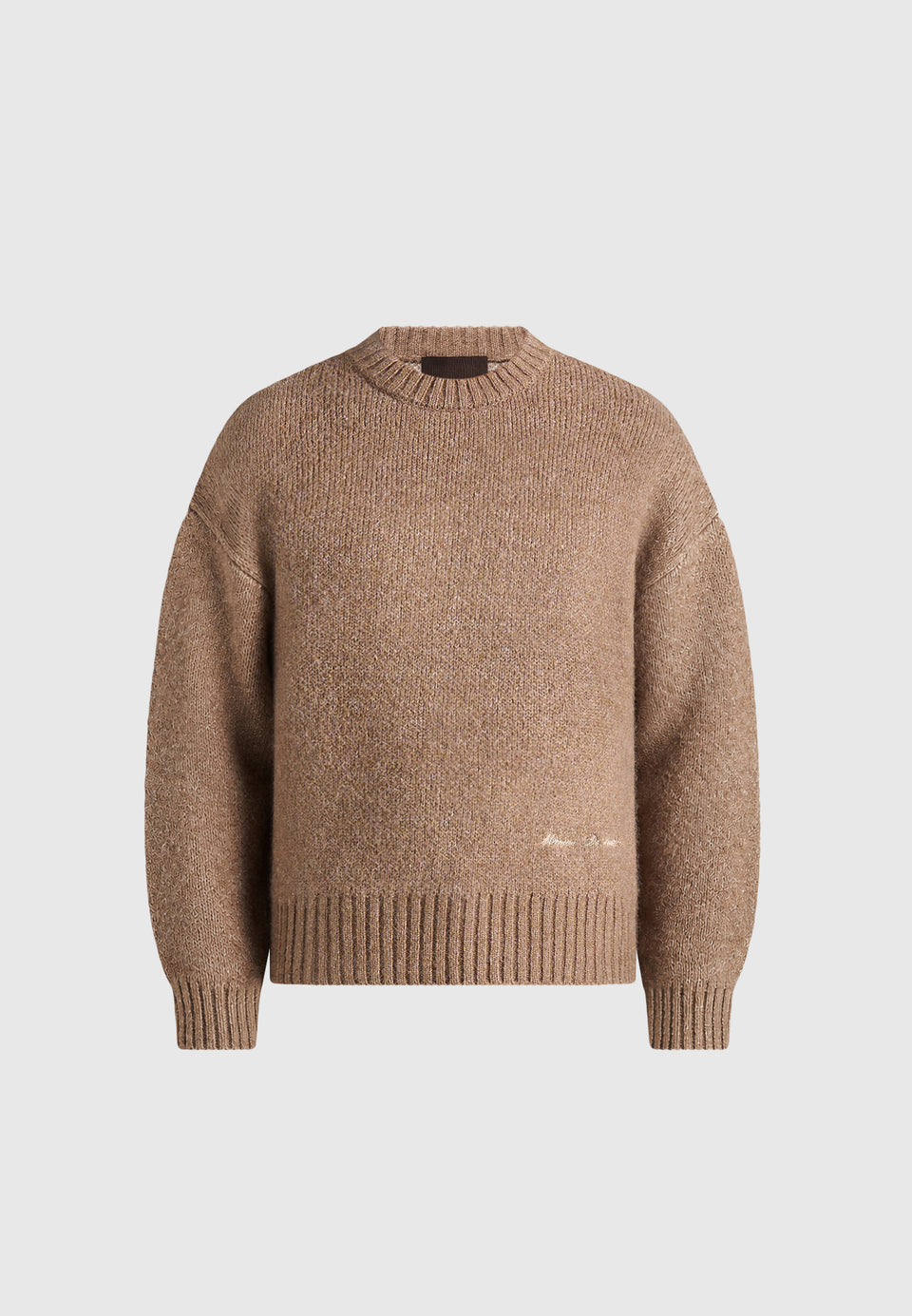 Kamil - Art Slogan Speckled Brushed Wool-Blend Knit Sweater - Beige