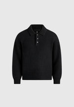 Finn - Brushed Wool-Blend Polo Knit Sweater - Black