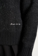 Kamil - Art Slogan Speckled Brushed Wool-Blend Knit Sweater - Black