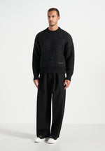 Kamil - Art Slogan Speckled Brushed Wool-Blend Knit Sweater - Black
