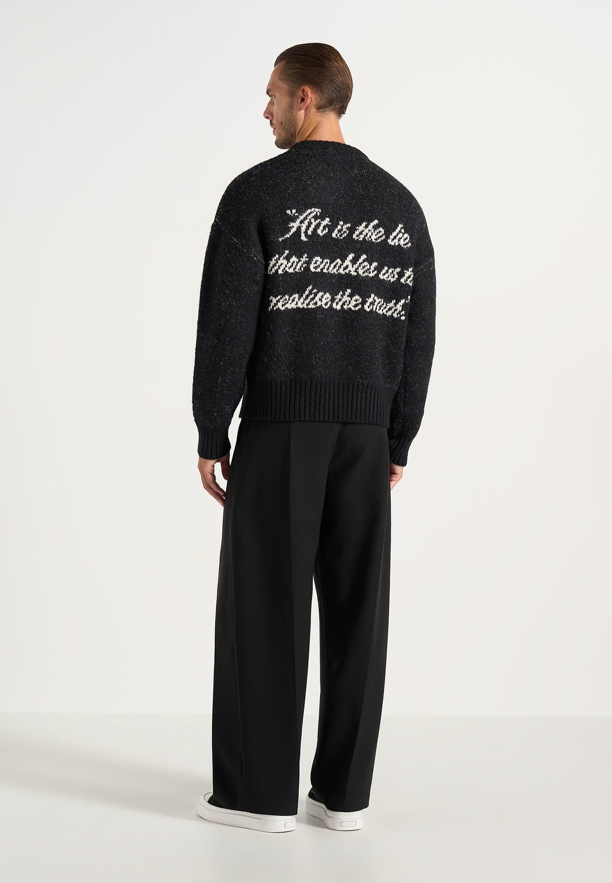 Kamil - Art Slogan Speckled Brushed Wool-Blend Knit Sweater - Black