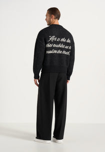 Kamil - Art Slogan Speckled Brushed Wool-Blend Knit Sweater - Black