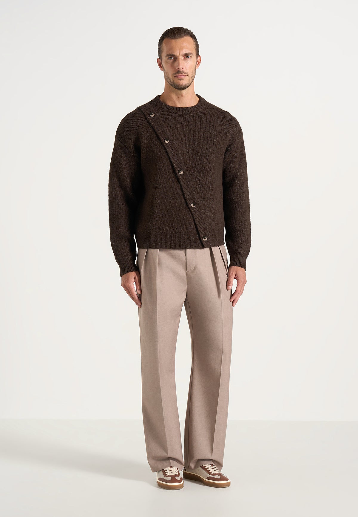 Theo - Asymmetric Brushed Wool-Blend Knit Sweater - Brown