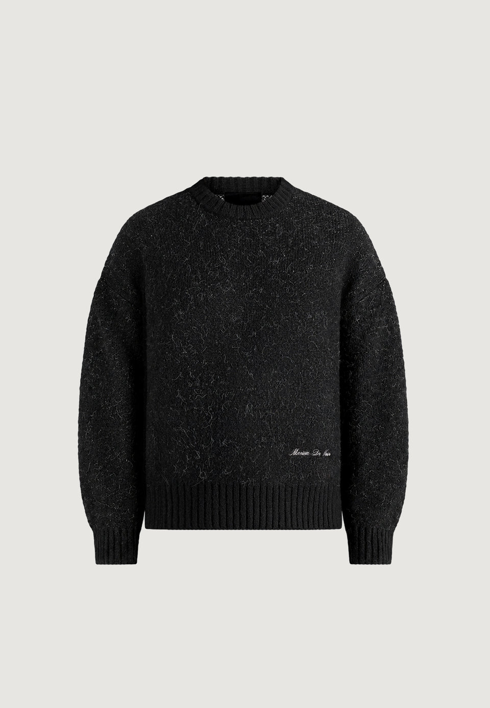 Kamil - Art Slogan Speckled Brushed Wool-Blend Knit Sweater - Black