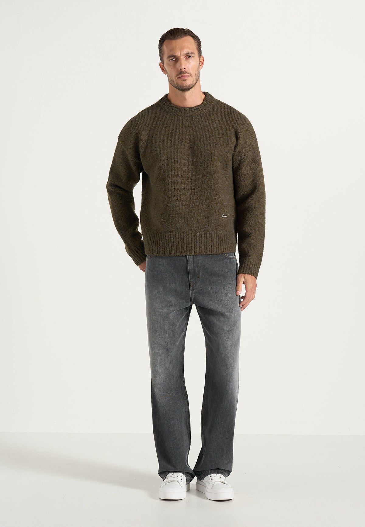 KW001 - Brushed Wool-Blend Knit Signature Sweater - Olive