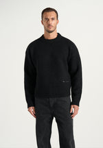 KW001 - Brushed Wool-Blend Knit Signature Sweater - Black