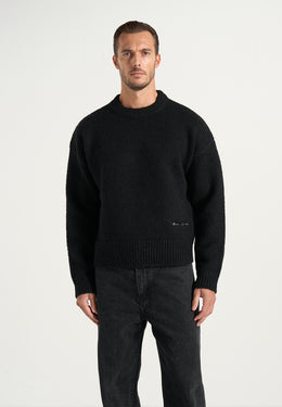 KW001 - Brushed Wool-Blend Knit Signature Sweater - Black