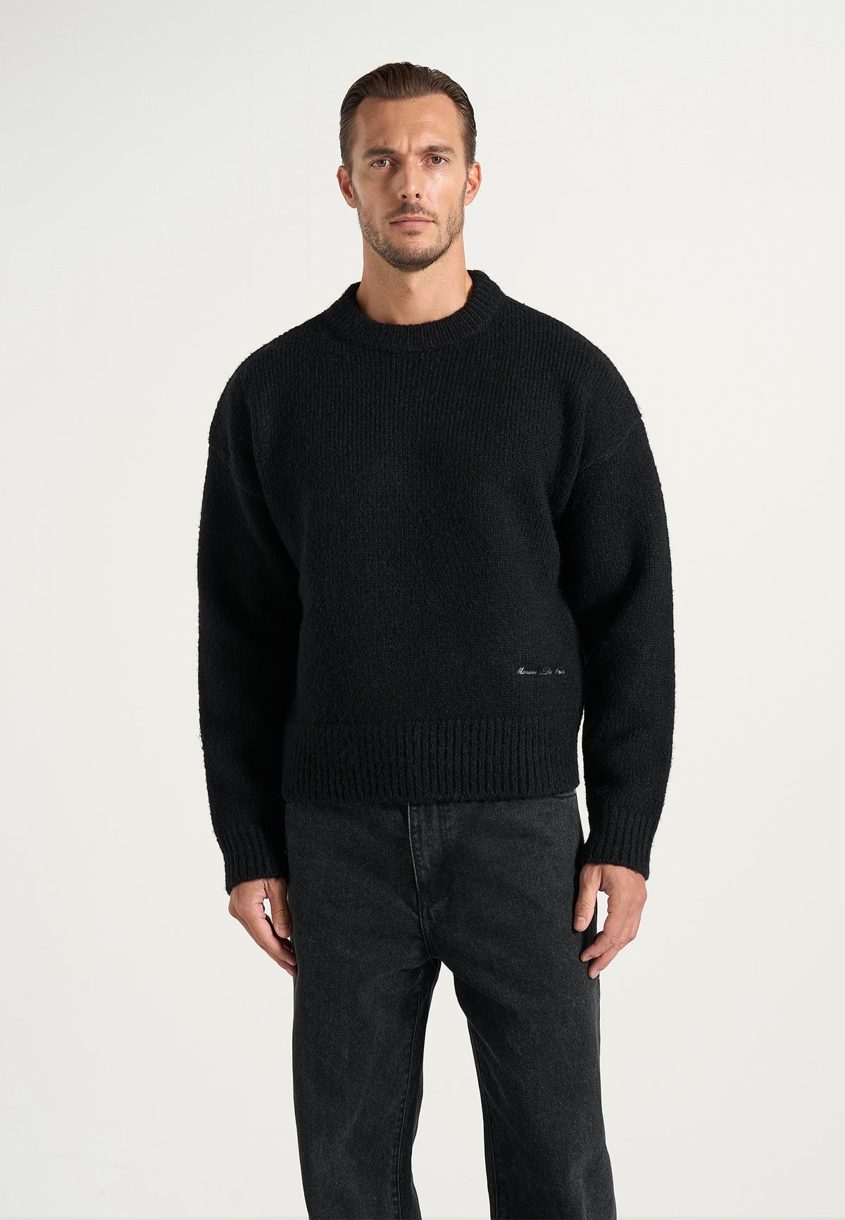 KW001 - Brushed Wool-Blend Knit Signature Sweater - Black