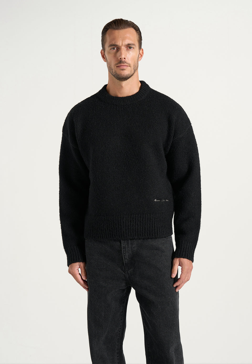 KW001 - Brushed Wool-Blend Knit Signature Sweater - Black