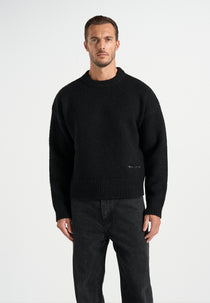 KW001 - Brushed Wool-Blend Knit Signature Sweater - Black