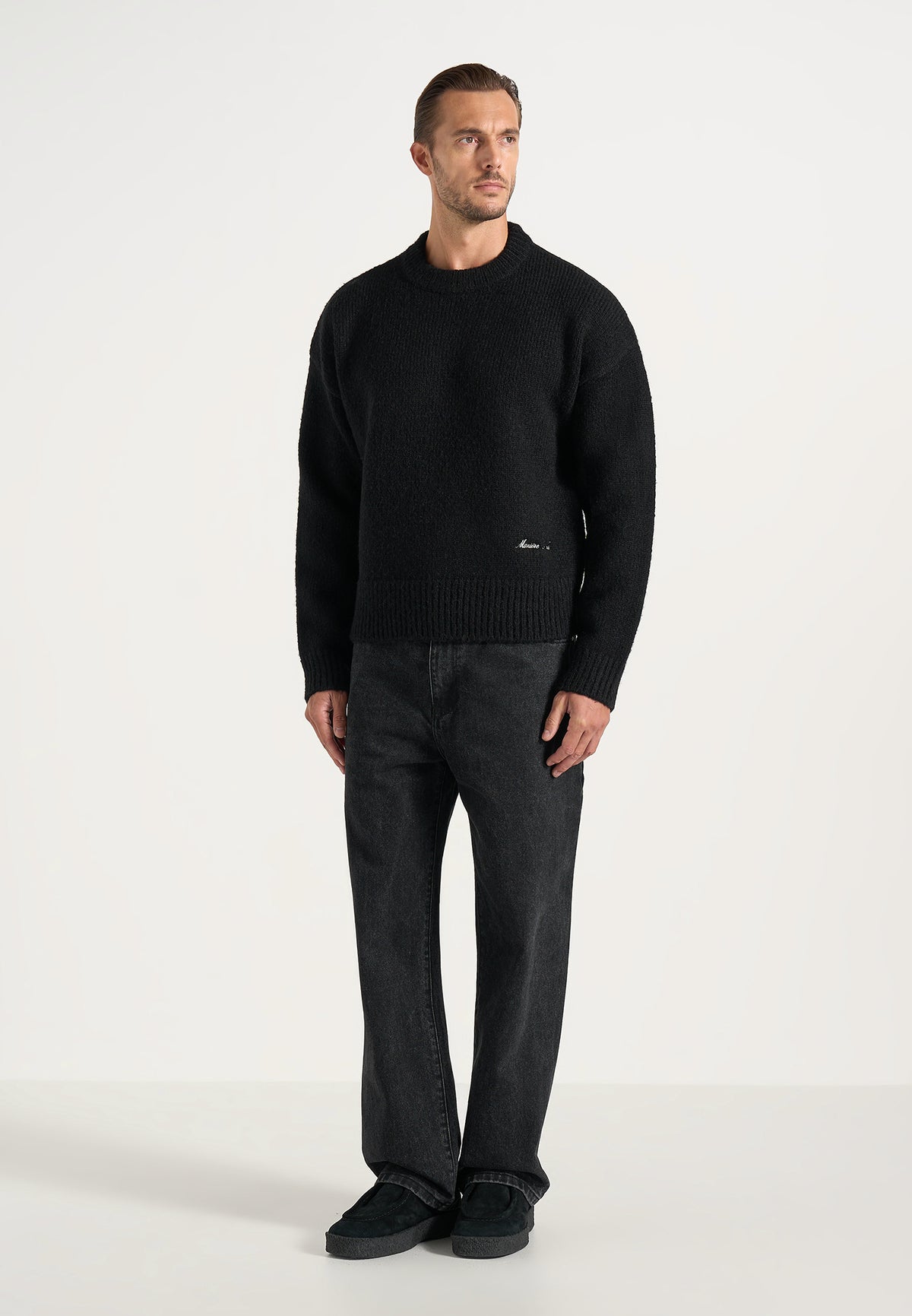 KW001 - Brushed Wool-Blend Knit Signature Sweater - Black