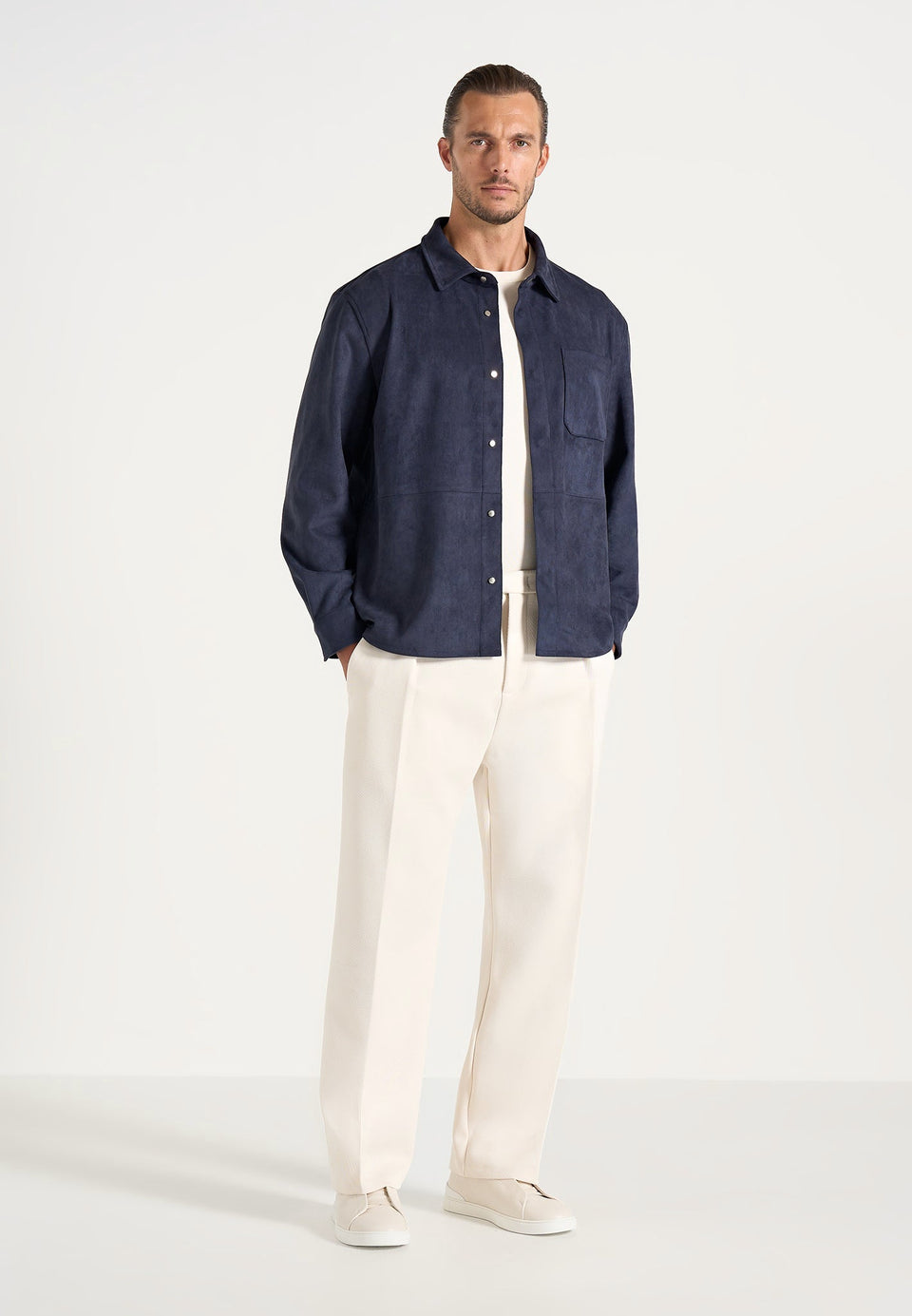 Andy - Unisex Suede Long Sleeve Shirt - Navy