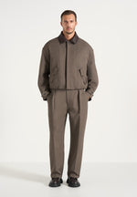 Cameron - Unisex Oversized Textured Tailored Bomber Jacket - Taupe