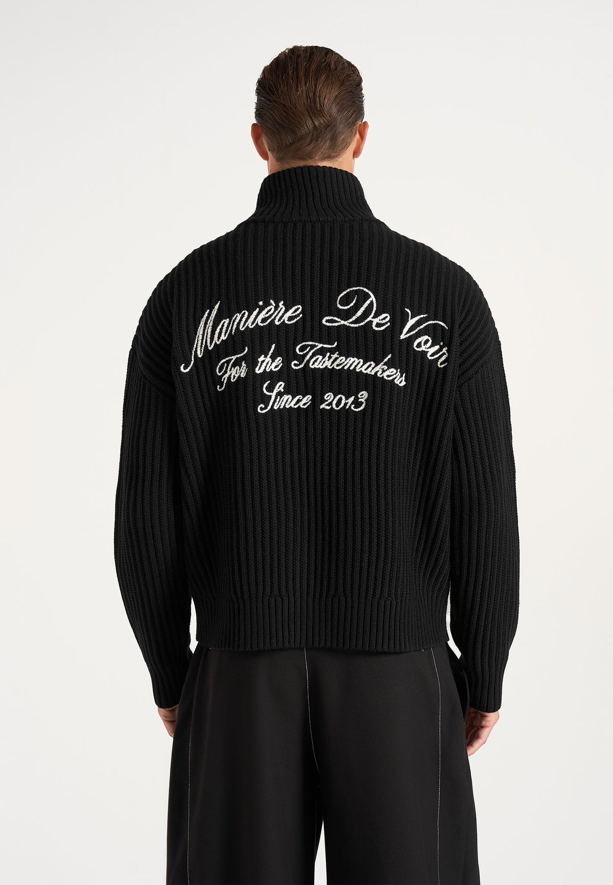 Kyle - Unisex Applique Detail Ribbed Knit Jacket - Black