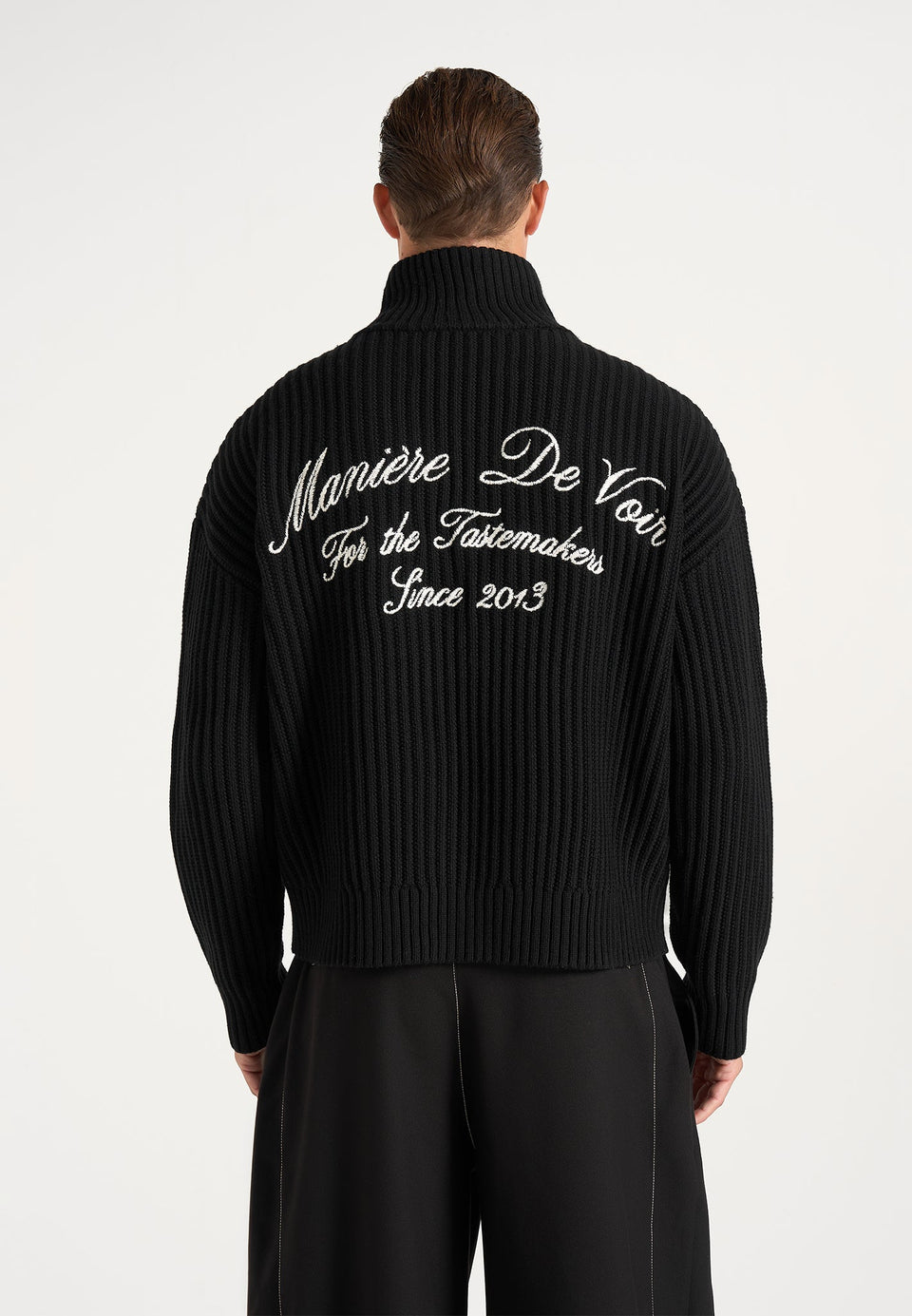 Kyle - Unisex Applique Detail Ribbed Knit Jacket - Black