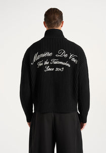 Kyle - Rib Knit Wool-Blend Signature Jacket - Black