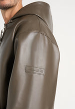 Jude - Unisex Leather Zip-Through Hooded Jacket - Olive