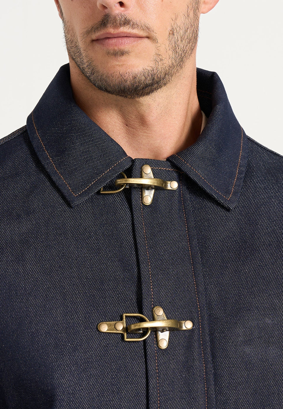 Nino - Unisex Clasp Detail Contrast Stitch Denim Jacket - Indigo