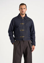 Nino - Unisex Clasp Detail Contrast Stitch Denim Jacket - Indigo