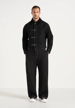 Nino - Unisex Clasp Detail Contrast Stitch Gabardine Jacket - Black