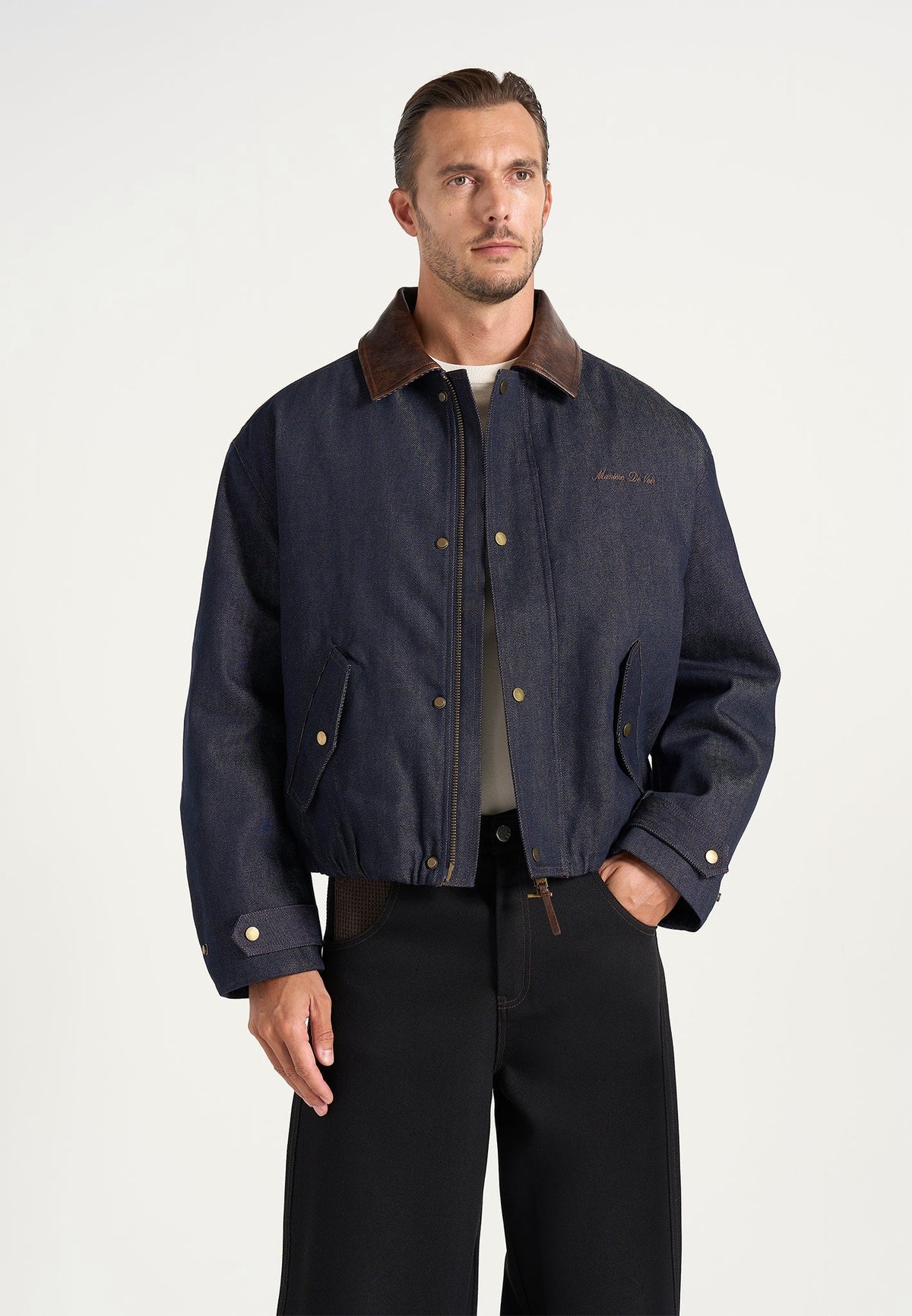 Cameron - Unisex Oversized Denim Bomber Jacket - Indigo