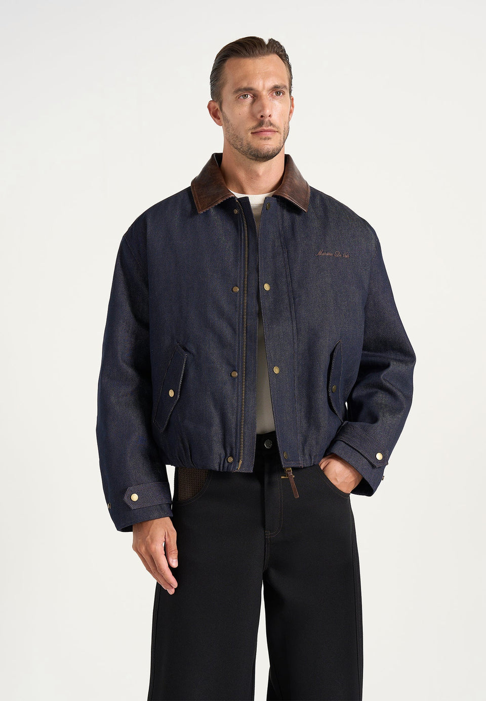 Cameron - Unisex Oversized Denim Bomber Jacket - Indigo