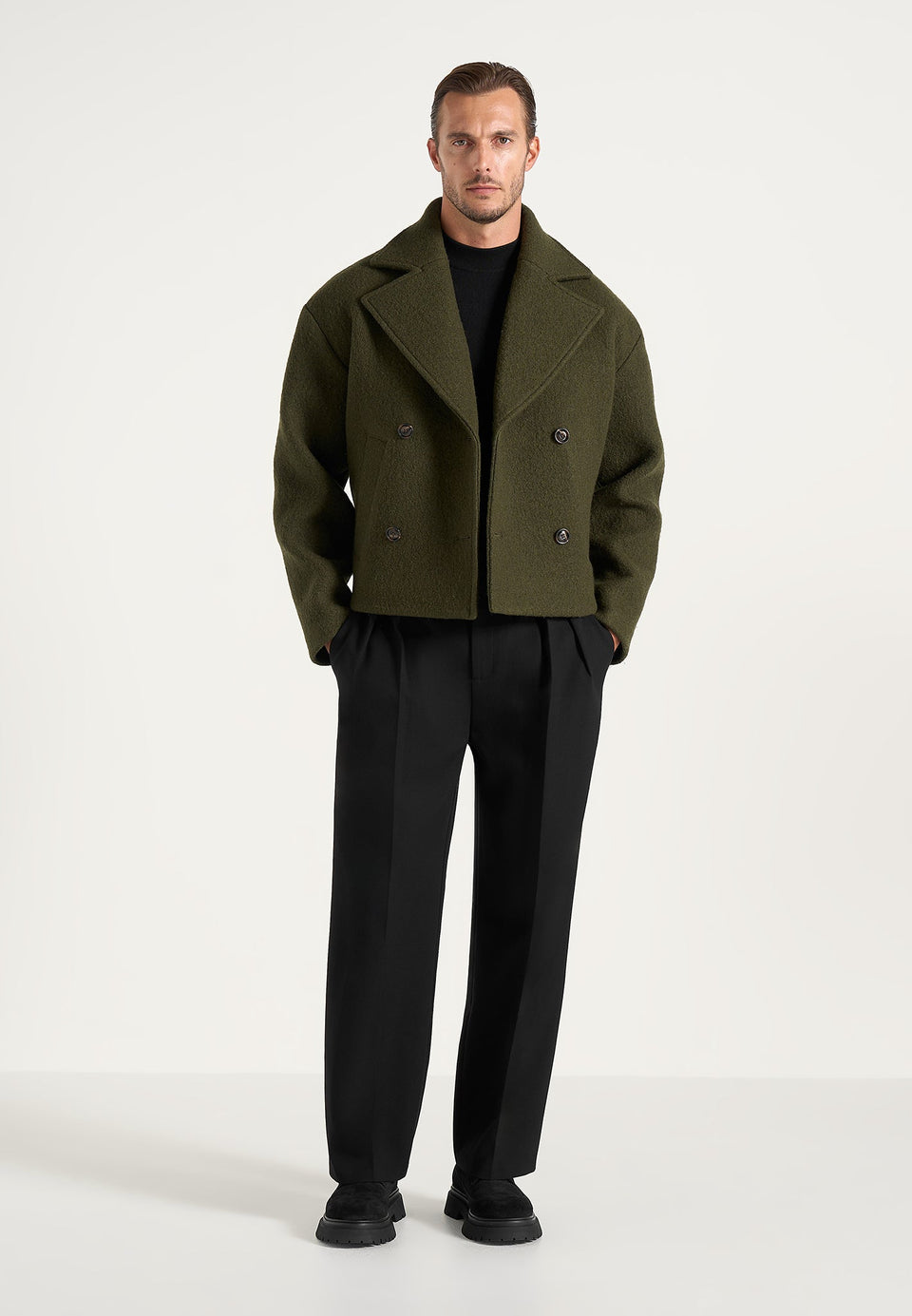 Mika - Unisex Double Breasted Wool Jacket - Olive