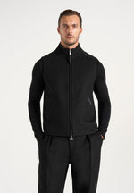 Levi - Herringbone Brushed Wool Zip Gilet - Black