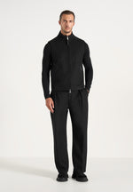 Levi - Herringbone Brushed Wool Zip Gilet - Black