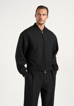Leandro - Herringbone Brushed Wool Bomber Jacket - Black