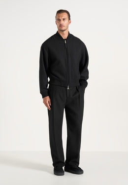 Leandro - Herringbone Brushed Wool Bomber Jacket - Black