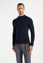 KW003 - Fitted Mock Neck Wool-Blend Jumper - Navy