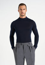KW003 - Fitted Mock Neck Wool-Blend Jumper - Navy