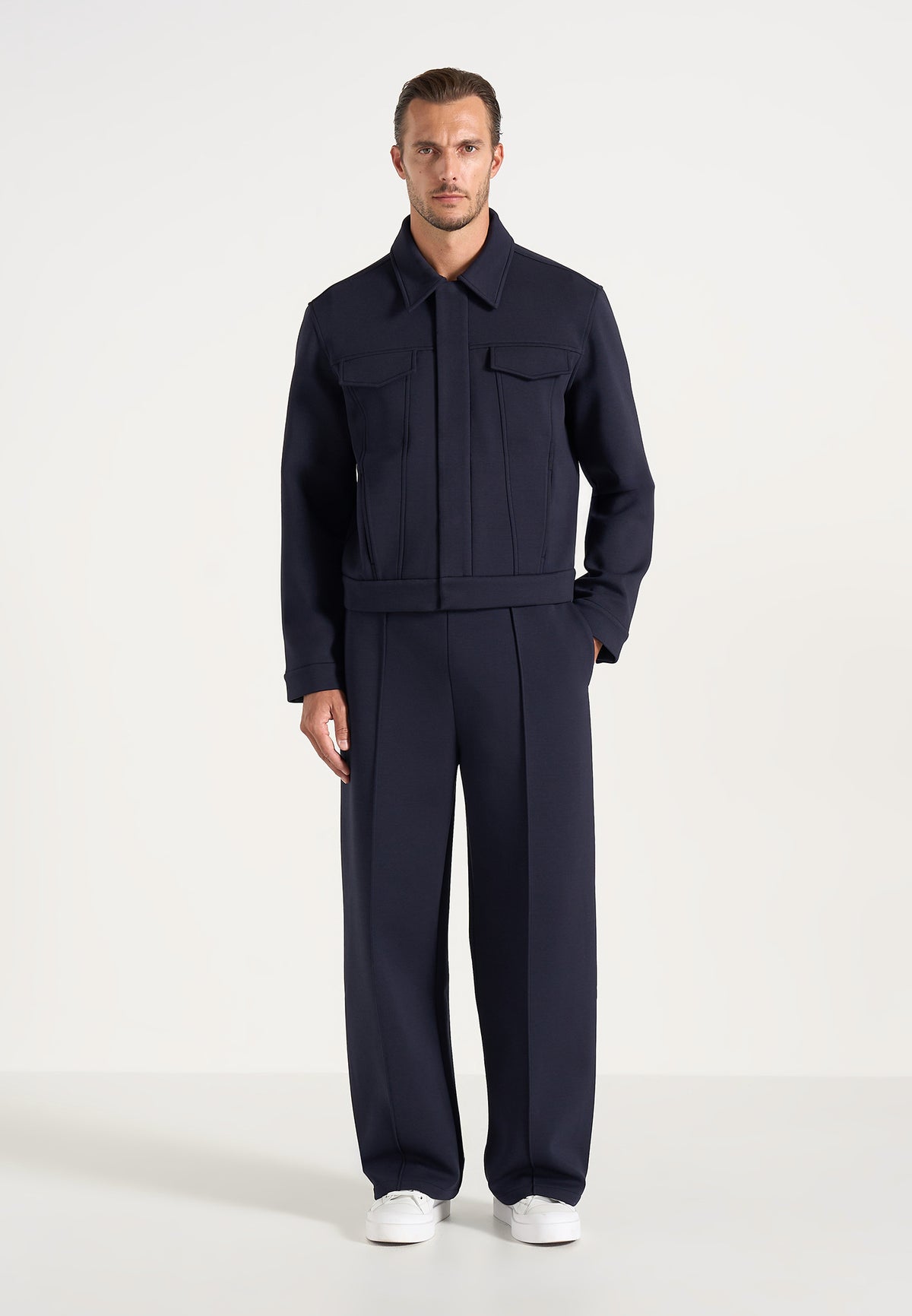 Jerome - Wide Leg Neoprene Pants - Navy