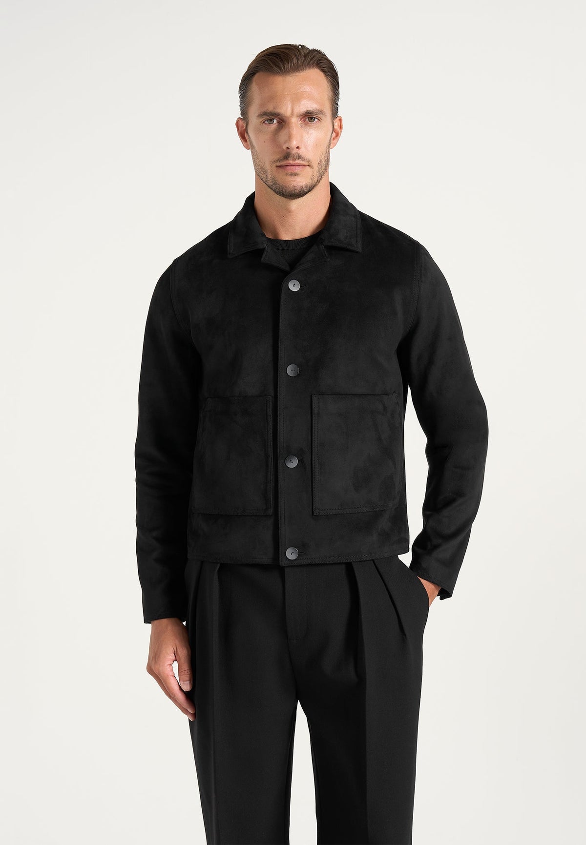 Michel - Suede Jacket With Revere Collar - Black