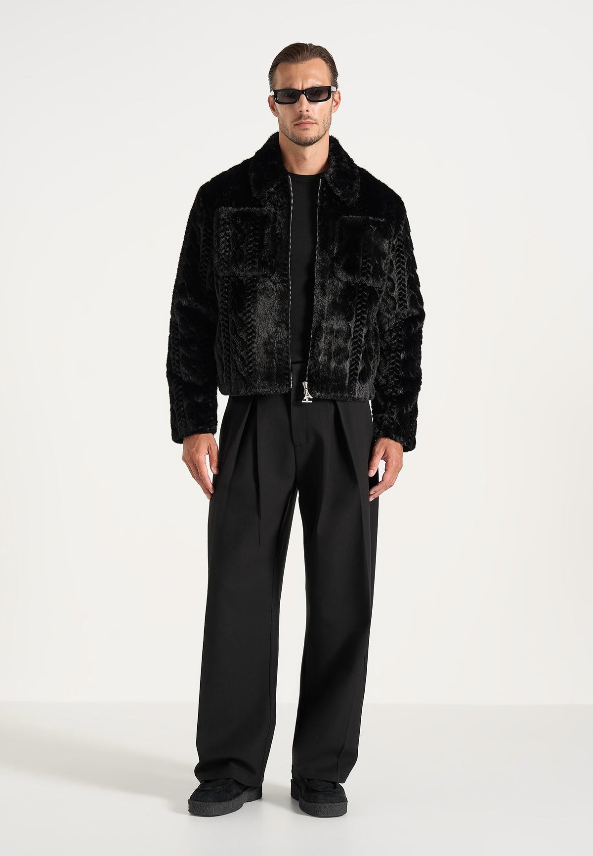 David - Plush Cable Embossed Jacket - Black