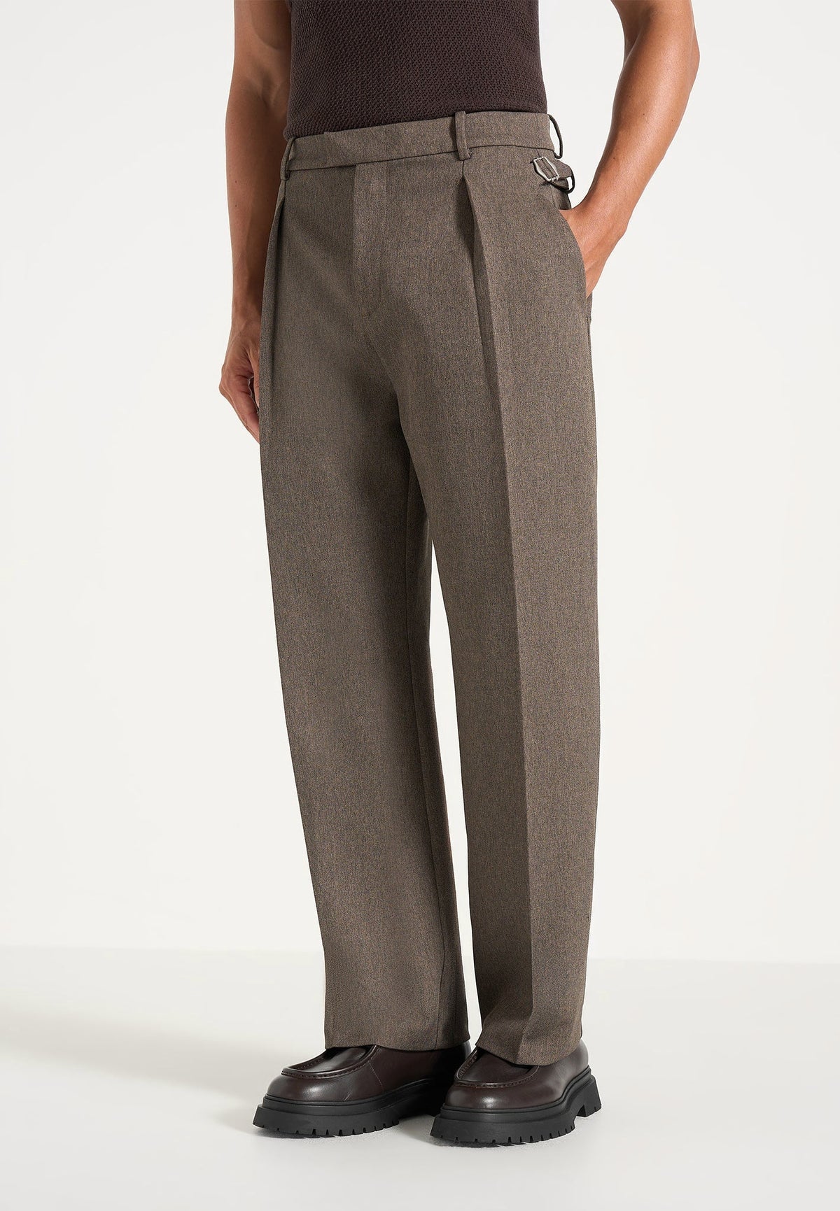 Dorian - Relaxed Fit Pleated Textured Dress Pants - Taupe