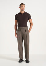 Dorian - Relaxed Fit Pleated Textured Tailored Pants - Taupe