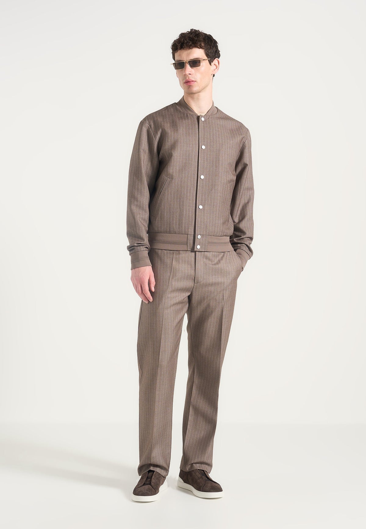 Savin - Pinstripe Bomber Jacket - Taupe