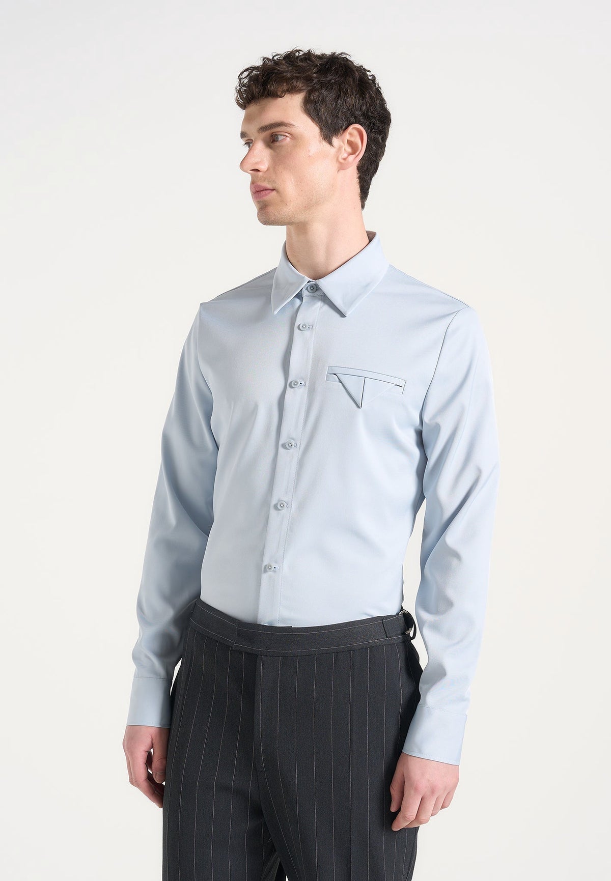 Tom - Slim Fit Tailored Stretch Dress Shirt - Blue